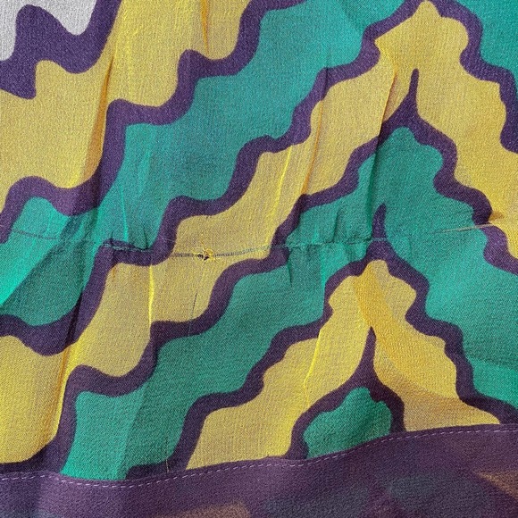 VERTIGO VINTAGE SILK CHEVRON BRIGHT Y2K 90S SKIRT YELLOW GREEN PURPLE SIZE 10 - Picture 5 of 7